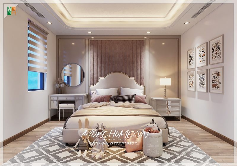 Gương tròn trang trí thêm cho không gian phòng ngủ 
